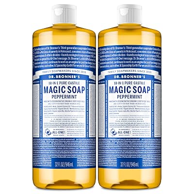 Dr. Bronner's Peppermint Pure-Castile Liquid Soap, Body Wash, 32 oz 2-Pack
