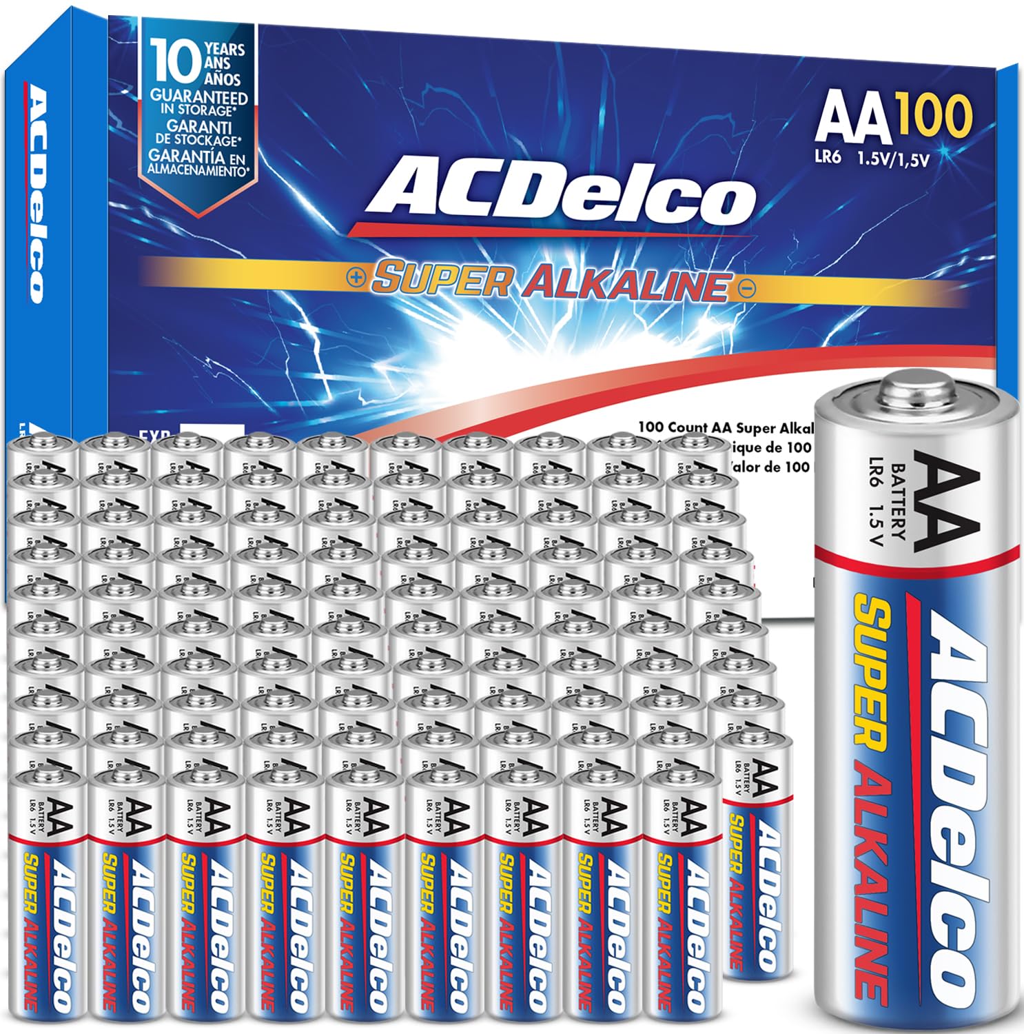 ACDelco 100-Count AA Batteries, Maximum Power Super Alkaline Battery, 10-Year Sh