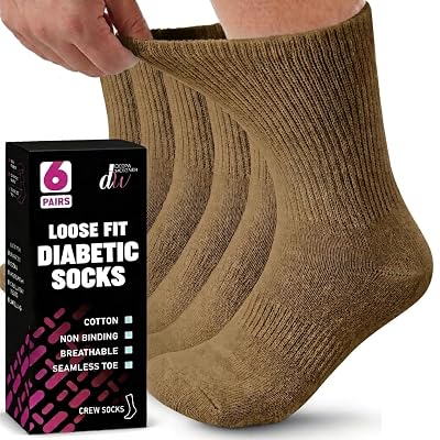Debra Weitzner Diabetic Socks for Men & Women, Crew, Loose Fit, 6 Pairs