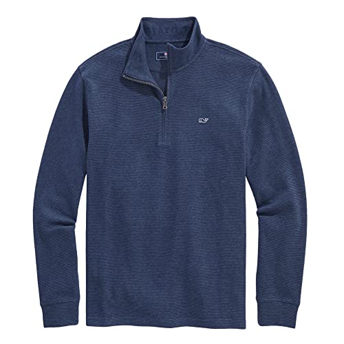 vineyard vines Men's Saltwater Quarter-Zip Pullover Sweater, Deep Bay, Large
