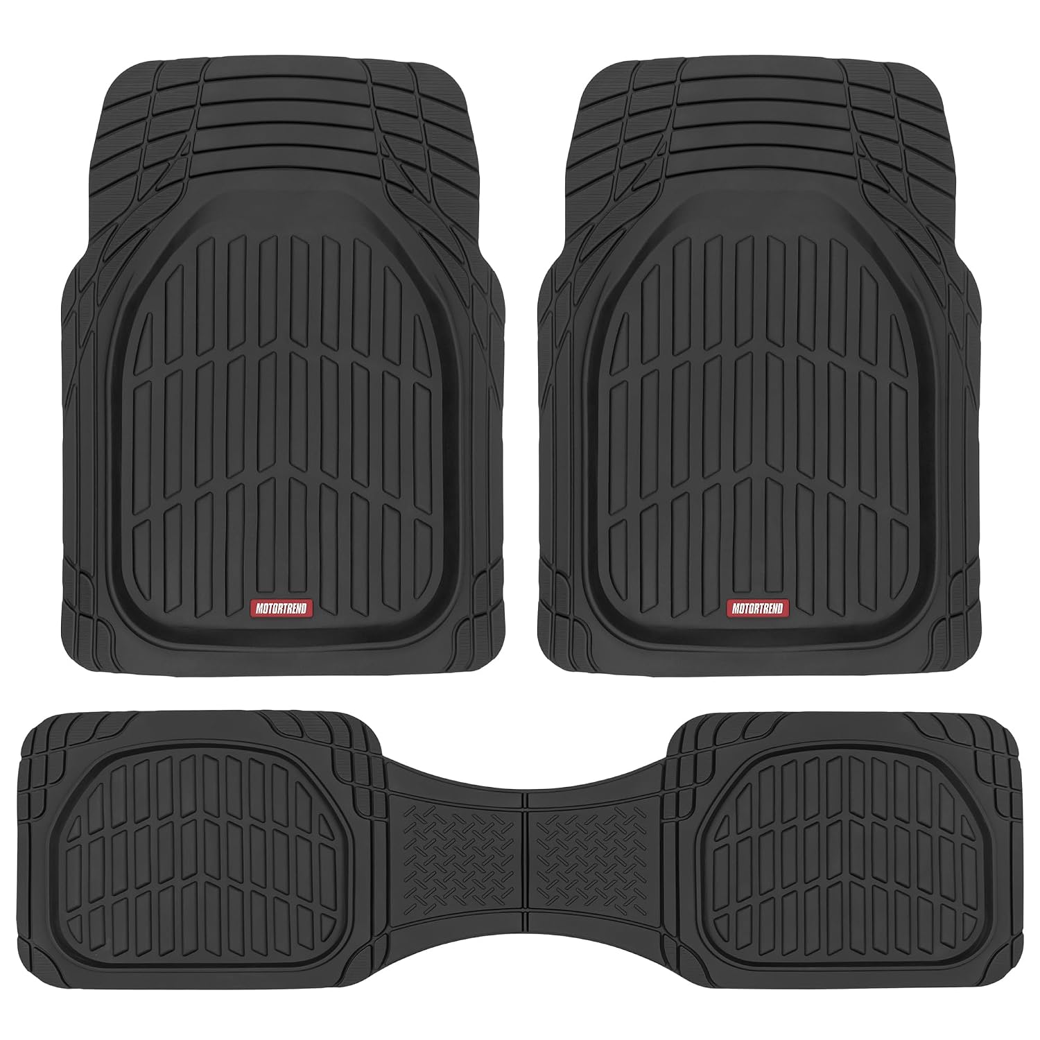 Motor Trend FlexTough Floor Mats for Cars, Black Deep Dish All-Weather Car Mats,