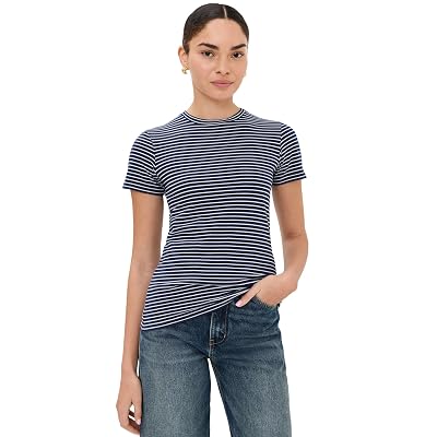 Camiseta Cuello Redondo Lana de Mujer Nili Lotan, Rayas Azul Marino/Natural, S