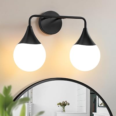Luminarias de Tocador para Baño HAHZT: 2 Luces Estilo Mid Century Farmhouse para Baño