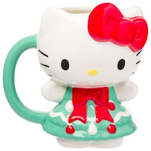 Taza Silver Buffalo Sanrio Hello Kitty Christmas Tree, Esculpida en 3D, 20oz