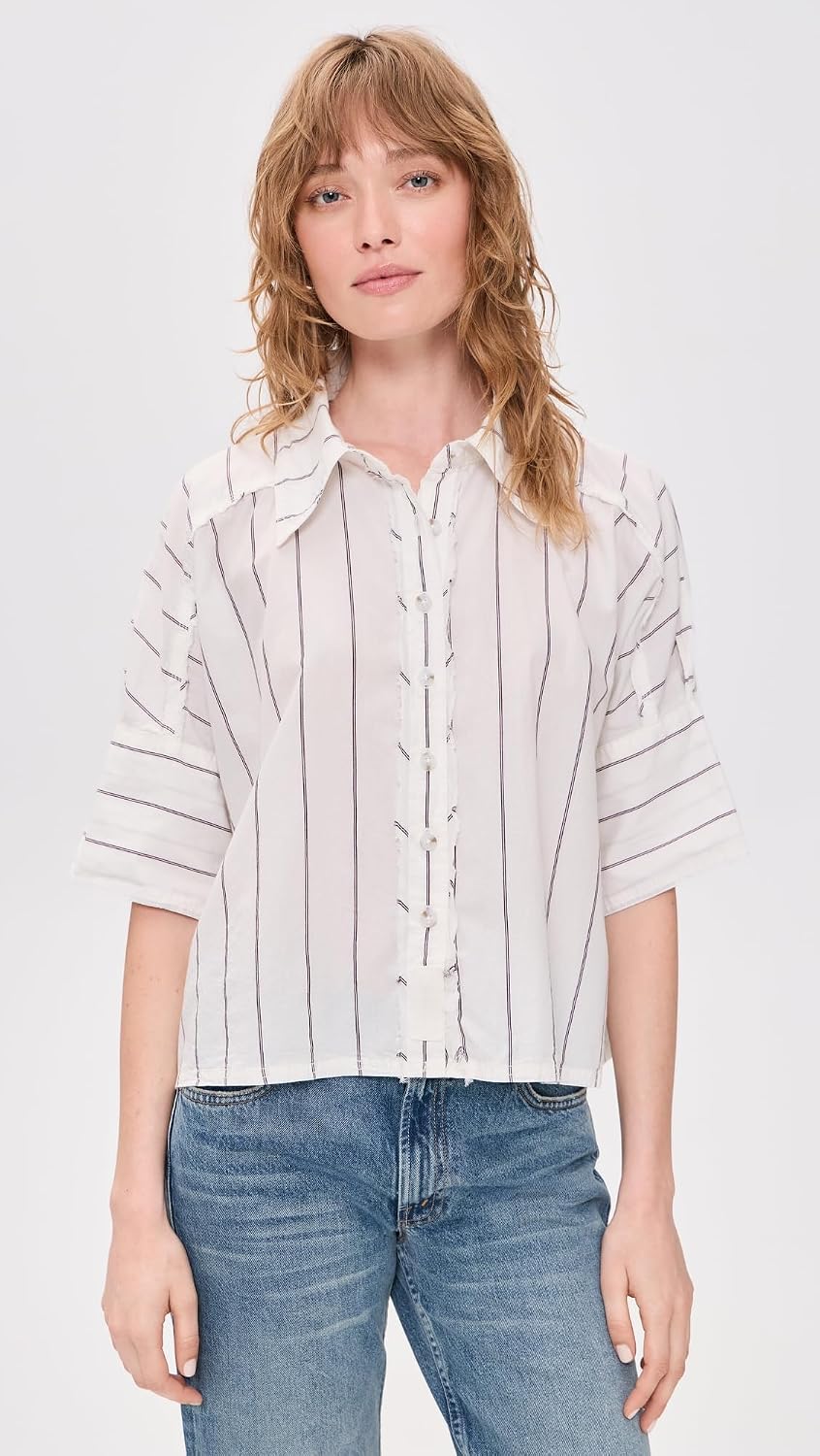 Free People, Mujeres, We The Free Seaside Cotton Stripe Shirt, Ivory Combo, Mediu