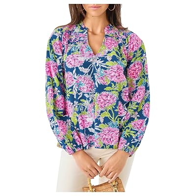 Blusa Lilly Pulitzer Lourdes de Manga Larga para Mujer Multi Dahlia Licious Mediano