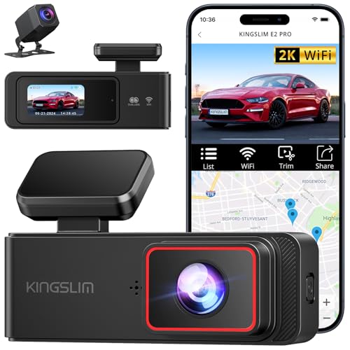 KINGSLIM Cámara de Auto Frontal y Trasera 2K+1080P, Mini Cámara Dash WiFi para Autos Dual D