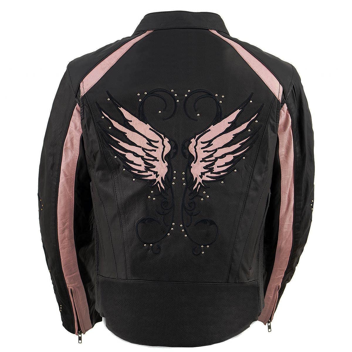Milwaukee Leather ML1952 Chaqueta de Cuero para Mujer Negro y Rosa con Bordados y Diseño de Tachuelas