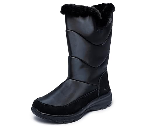 Bota alta Skechers Women's EASY GOING - SNOW CHILLIN de nylon con forro de piel sintética, color Negro
