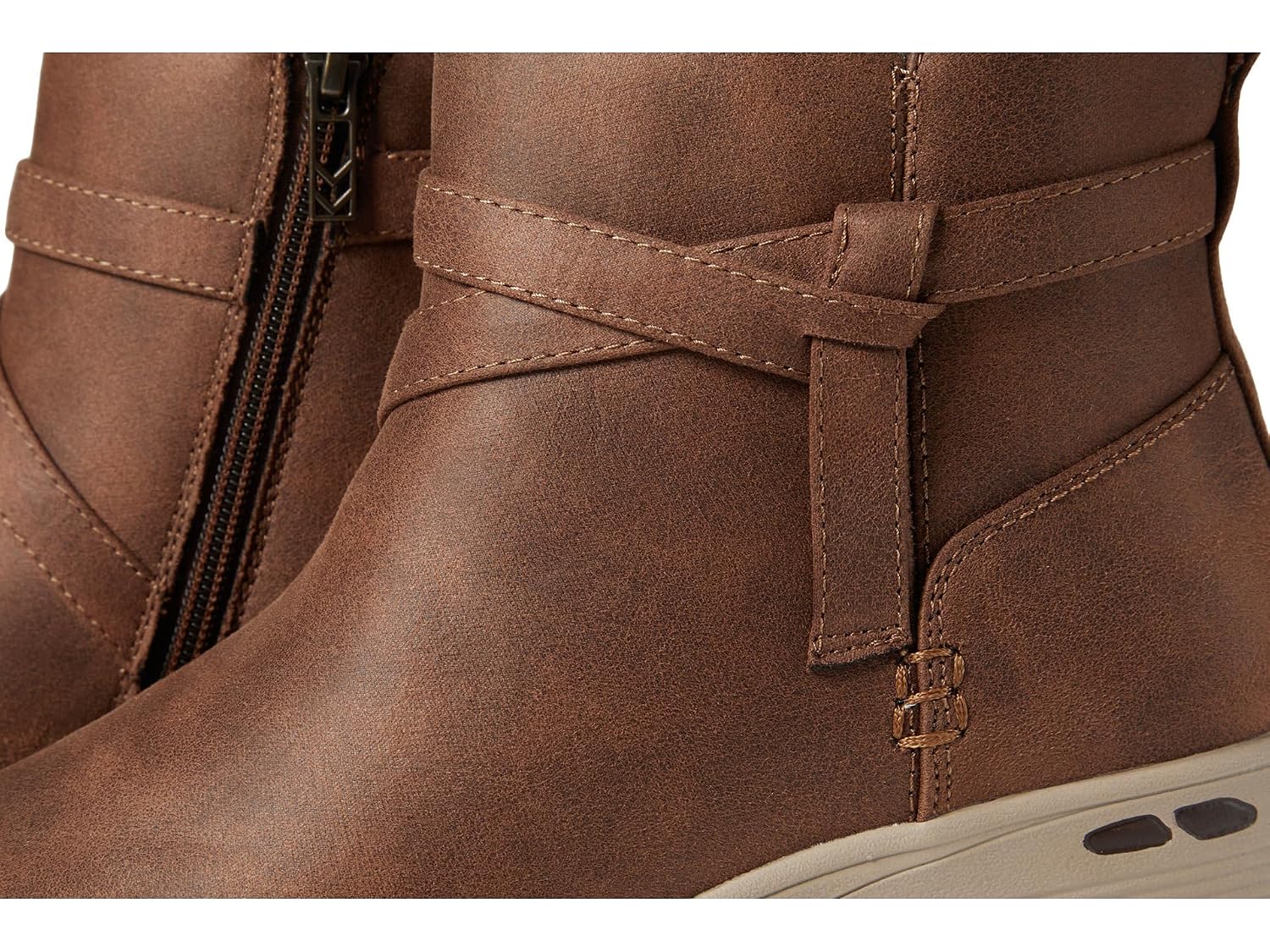 Botín tipo cuña con cinturón Skechers para mujer PIER-LITE - EVERLASTING, Chocolate, 9 M