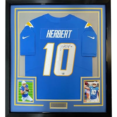 Marco Autografiado/Firmado Justin Herbert 35x39 Los Angeles LA Chargers Azul Polvo