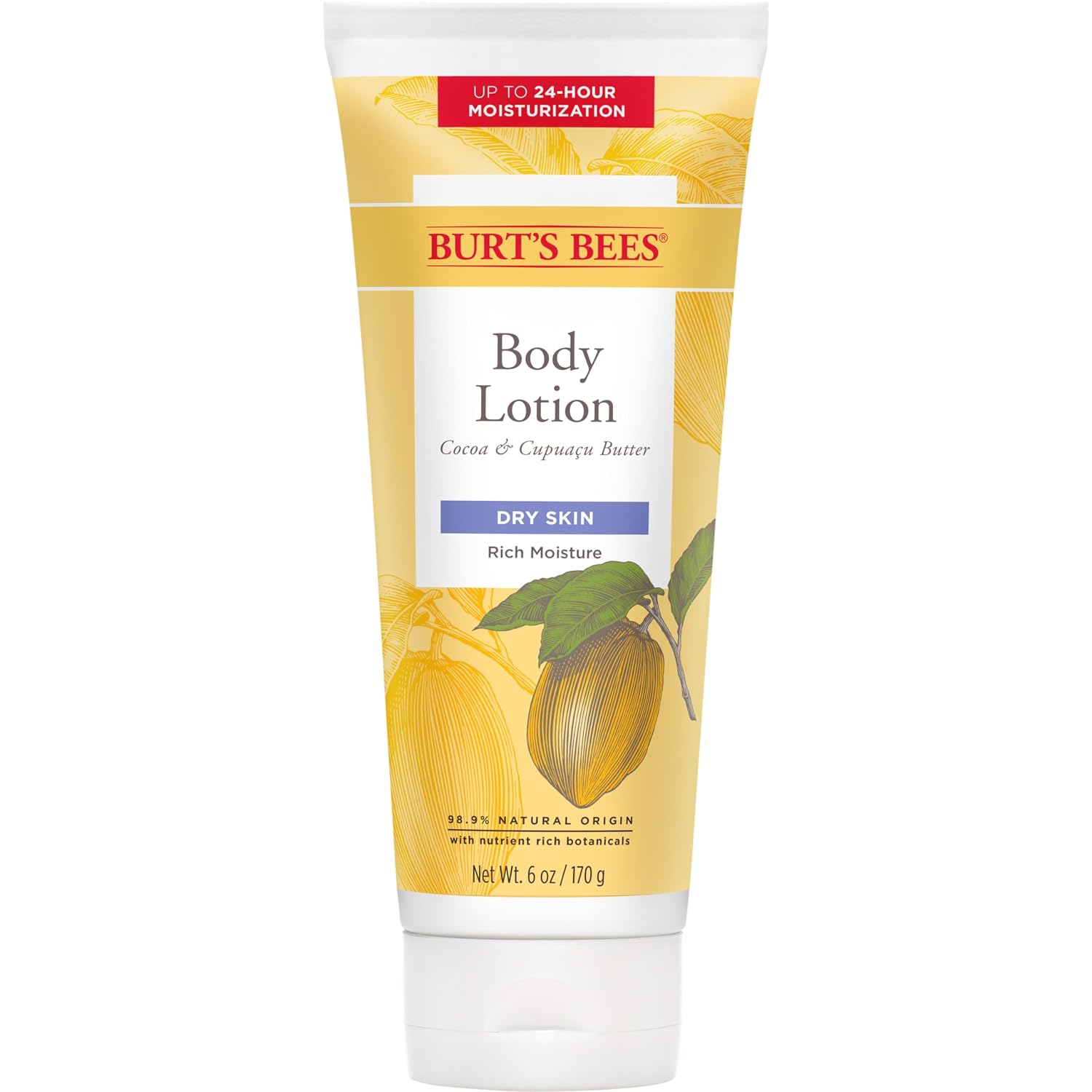 Burt's Bees Butter Body Lotion para Piel Seca con Cacao y Cupuazú, 6 Oz (Empaque)