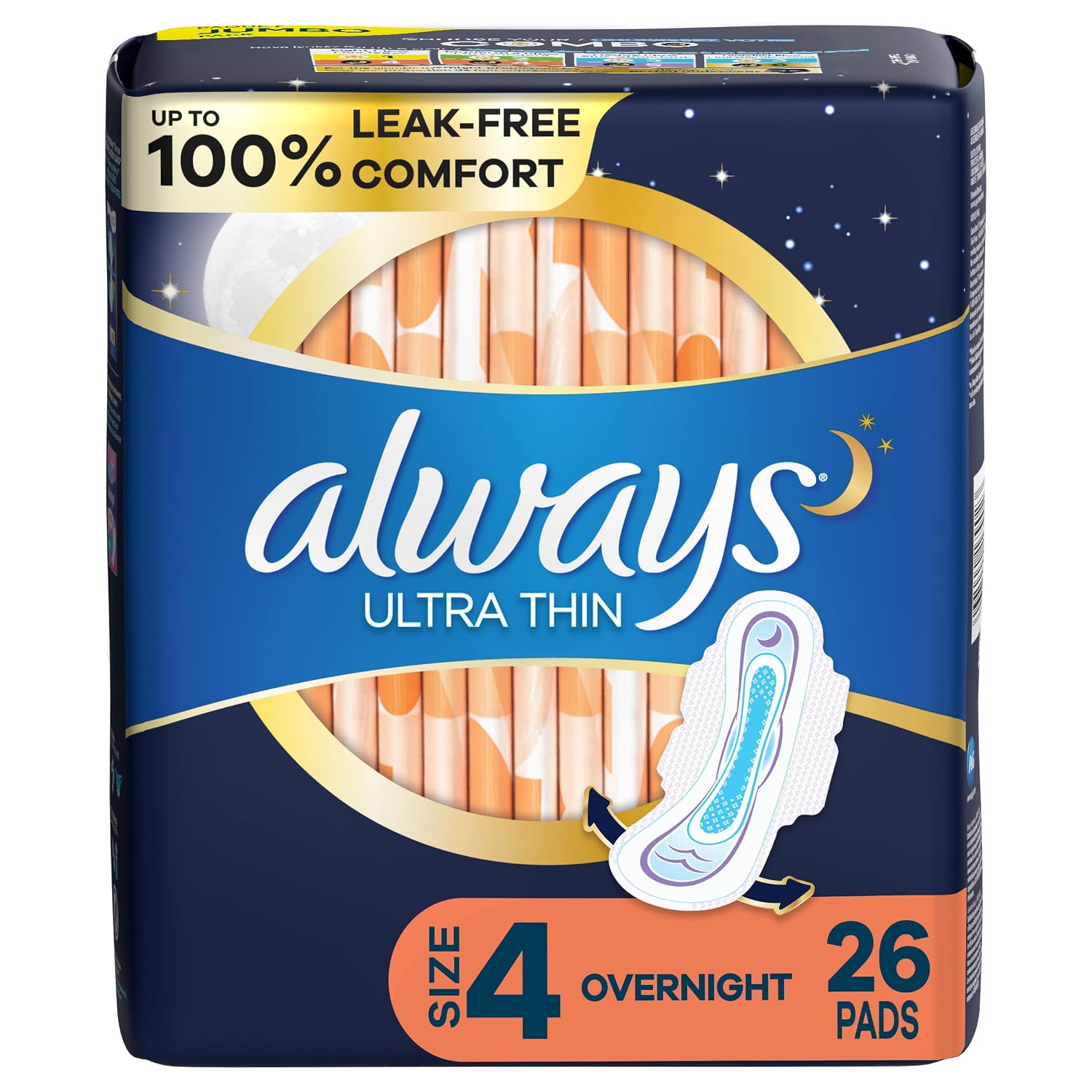 Toallas Always Ultra Thin para Mujeres, Tamaño 4 Absorbencia Nocturna, Sin Aroma con Wi