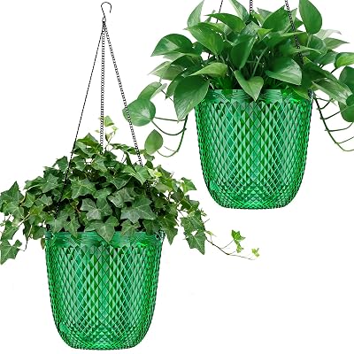 QCQHDU Hanging Planters for Indoor Plants, 2-Pack, 7.2 Inch, Emerald