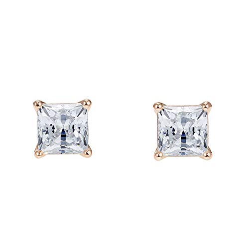 Aretes Swarovski Attract perforados, cristales transparentes corte cuadrado en oro rosado