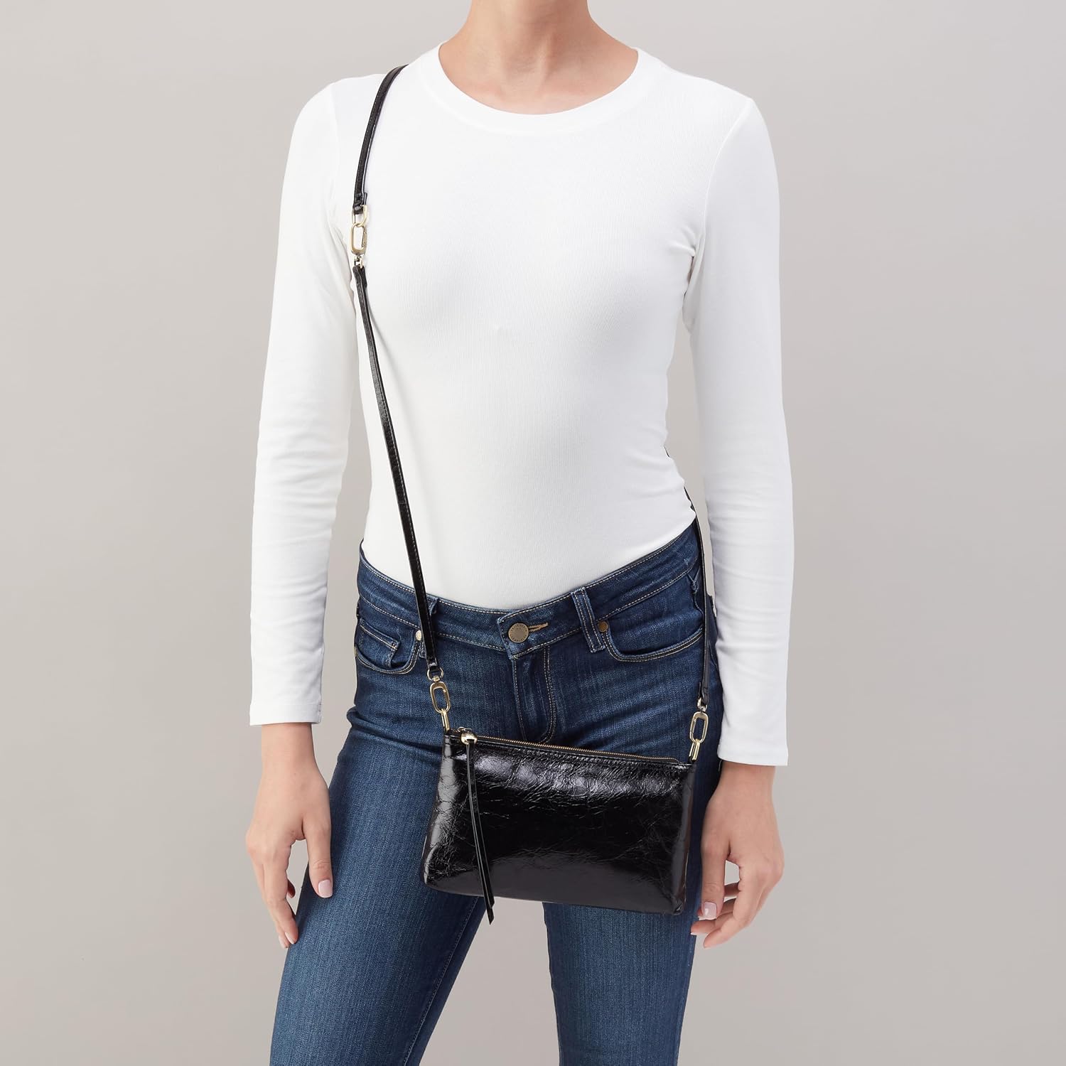Bolso Bandolera HOBO Darcy para Mujer, Negro Pulido, One Size