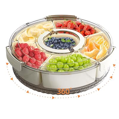 Bandeja riyeloi Dividida para Servir con Tapa y Asa, Contenedor Apilable Snackle Box