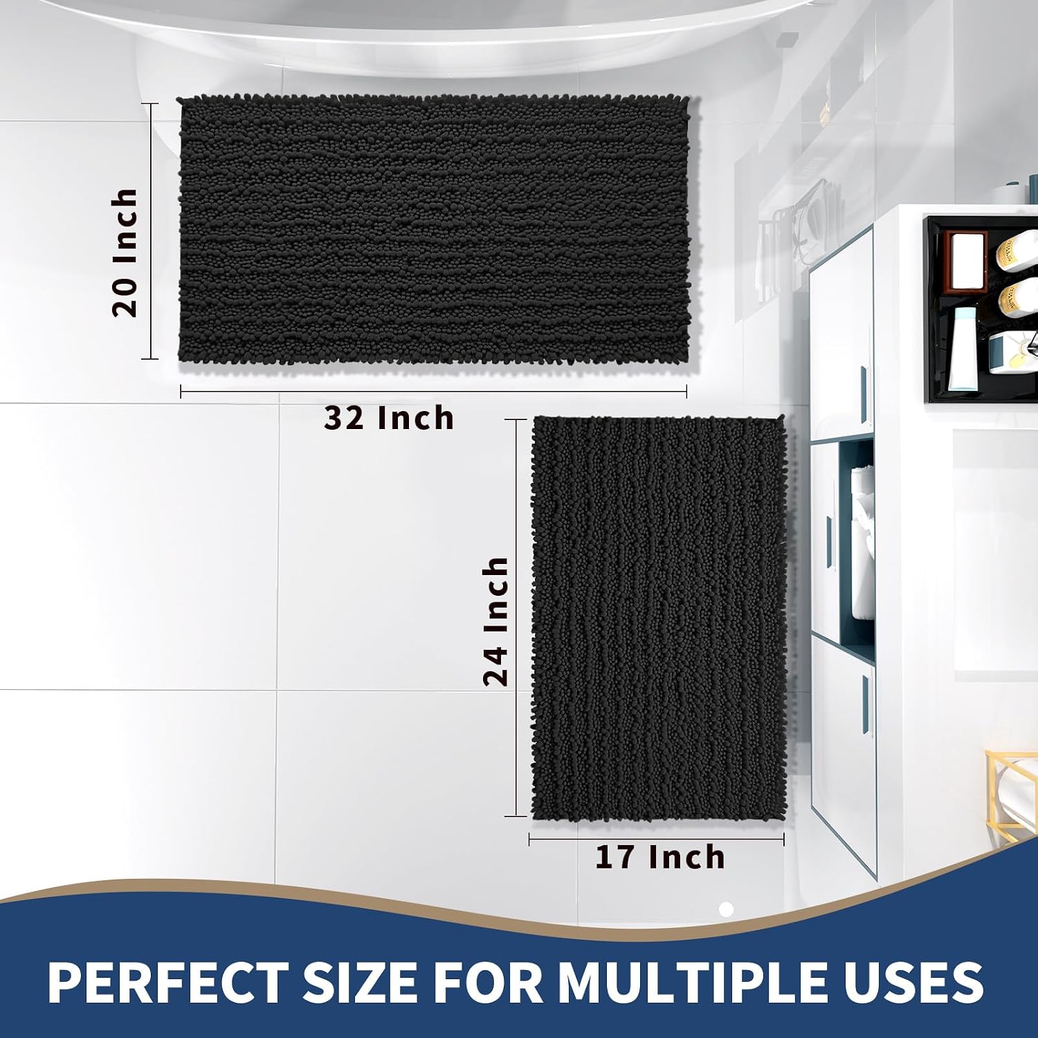 Juegos de Tapetes para Baño Yimobra 2 Piezas, Juego de Tapetes de Baño Súper Absorbentes, Negro