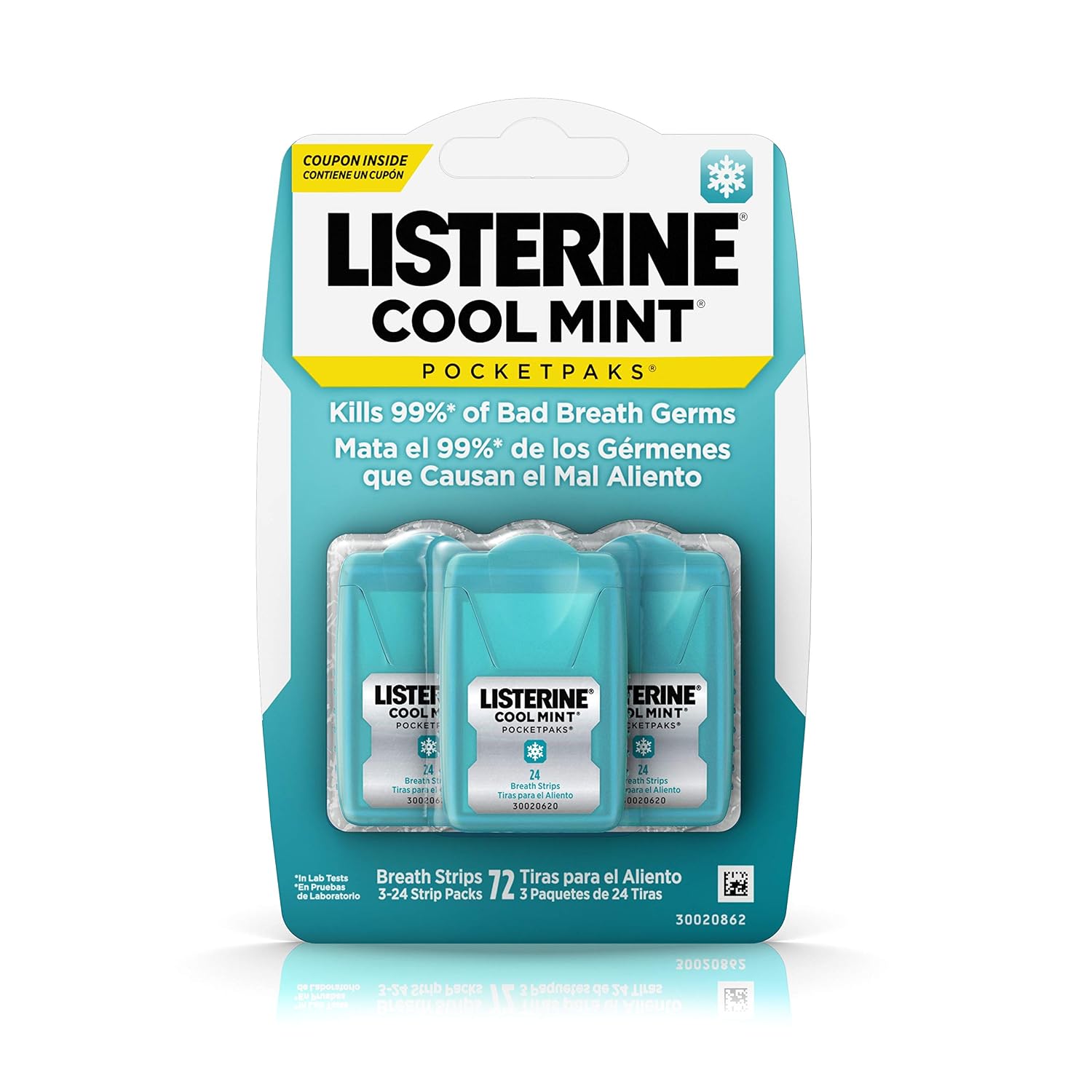 Listerine Pocketpaks Tiras para el Aliento; Menta Fresca; 72 Unidades