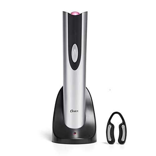 Abridor de Botellas de Vino Eléctrico Inalámbrico Oster con Cortador de Papel de Aluminio, Plateado
