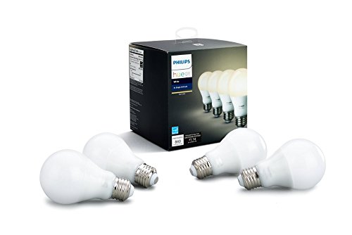 Philips Hue White A19 4-Pack 60W Equivalent Bombillas LED Inteligentes Regulables (Hue Hub Re