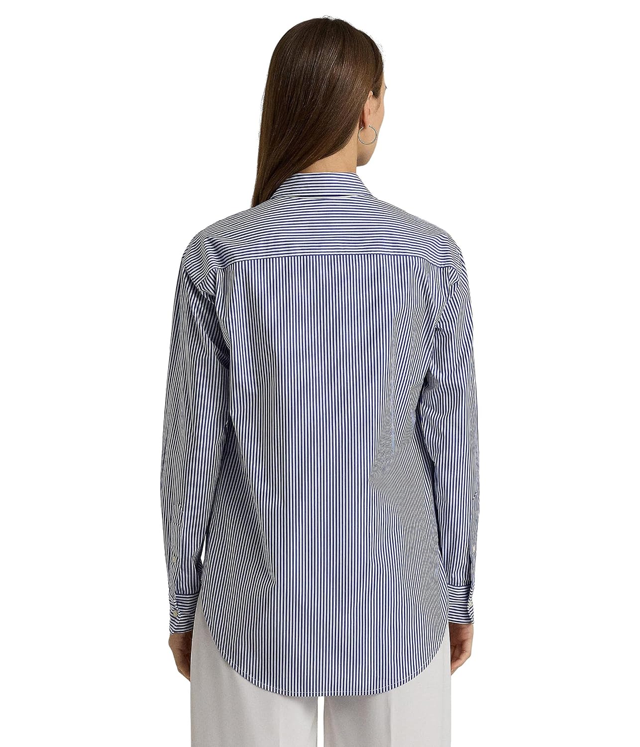 Camisa de Algodón Elástico Ajuste Relajado a Rayas LAUREN Ralph Lauren para Mujer Azul/Blanco