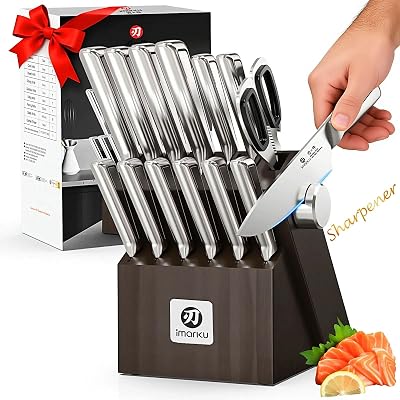 Juego de Cuchillos de Cocina Japoneses imarku G14, Acero Inoxidable con Bloque, 14 piezas