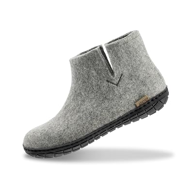 Glerups 100% quality wool mix Boot Slipper with rubber sole - Unisex - Grey (Black rubber)
