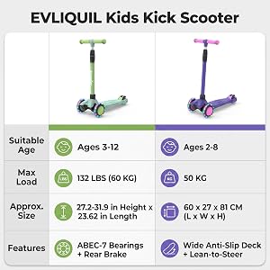 Patinete para Niños;Manillar Ajustable en Altura y Removible