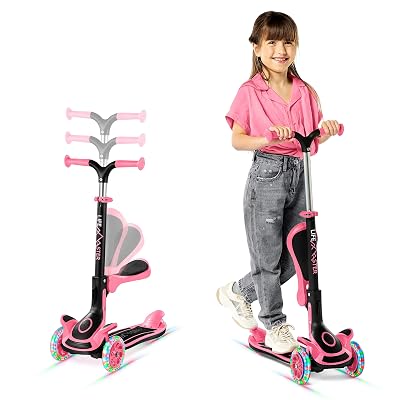 Patinete de 3 Ruedas para Niños con Asiento Plegable, Altura de Manillar Ajustable, Lean-t