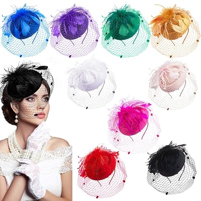 Jexine 9 Pcs Fascinator Hats for Women Tea Party Hat Pillbox Derby Headwear 50s