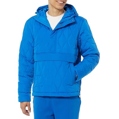 Abrigo Puffer con Capucha y Cierre de Cuarto de Cremallera Amazon Essentials para Hombre, Azul Brillante, Larg