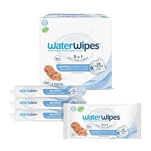 WaterWipes Sensitive+ Toallitas para Recién Nacidos y Bebés, 3 en 1 Limpia, Cuida, Protege, 99.9
