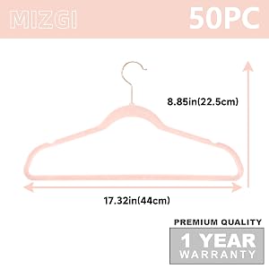 Perchas de Terciopelo MIZGI 50 Piezas Antideslizantes Resistentes Blush Pink Ganchos Rose Gold