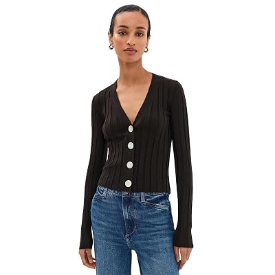 Cardigan Cuello en V Acanalado para Mujer Madewell, Molasses, S