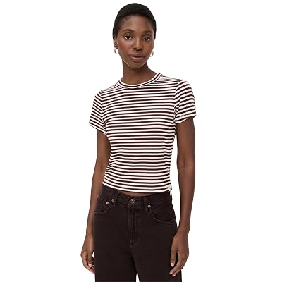 Camiseta rag & bone Luca Stripe Rib Baby Tee para mujer, Ivory Brown Multi, S