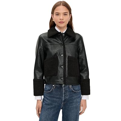 Chaqueta de Cuero Sintético para Mujer Rails Dria, Borrego Negro, M
