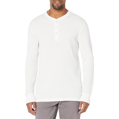 Camisa Henley de Manga Larga Amazon Essentials para Hombre, Ajuste Regular, Textura Waffle, Blanco, XX-