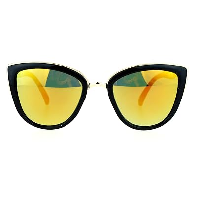 Gafas de sol SA106 Runway Fashion estilo Cat Eye oversized con puente de metal y detalles en oro, color negro