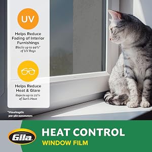 Película protectora para ventanas Gila(R) Heat Control Titanium con adhesivo, bloquea el sol, para uso residencial DIY