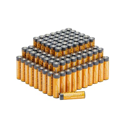 Baterías Alcalinas AA Amazon Basics, Paquete de 100, 1.5 Voltios, Vida Útil de 10 Años, Confiables