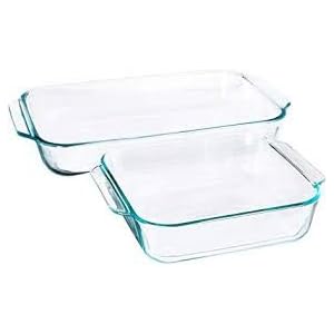 Pirex Basics Moldes para Hornear de Vidrio Transparente - Pack Valor Plus de 2 Piezas - 1 Cada uno: 3 Qua