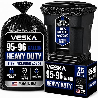 Bolsas para basura Veska de 95-96 galones resistentes, (ValuePack 25 bolsas con amarres) 100 galones
