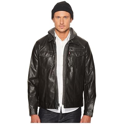 Chamarra de Piel Sintética Levi's(R) tipo Trucker con Capucha Jersey y Forro de Polar Negro XL