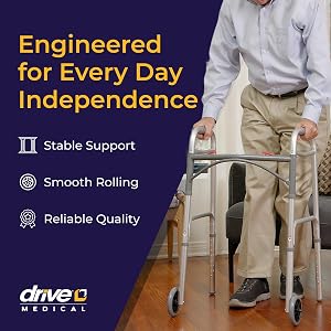 Caminador Plegable Drive Medical de Dos Botones con Ruedas, Altura Ajustable