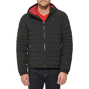 Chaqueta Empacable con Capucha de Poliéster Stretch para Hombre Tommy Hilfiger, Negro, Medium