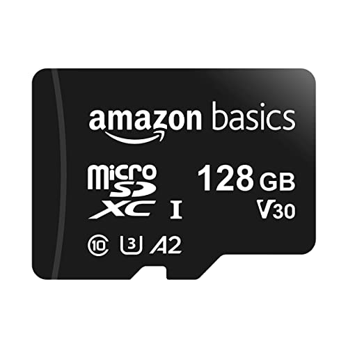 Tarjeta de Memoria microSDXC Amazon Basics con Adaptador de Tamaño Completo, A2, U3, Velocidad de Lectura u