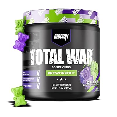 REDCON1 Total War Pre Workout, Sour Gummy Bear - Contiene 320mg de Cafeína de