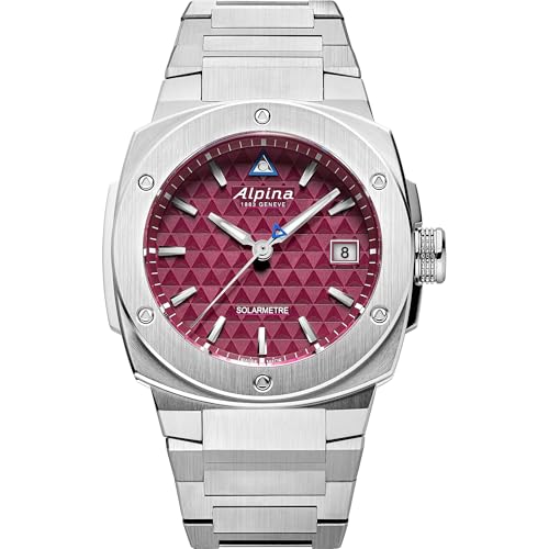 Alpina Unisex Medidor Solar con Energía Solar, Caja de Acero Inoxidable Plateado de 37.5mm