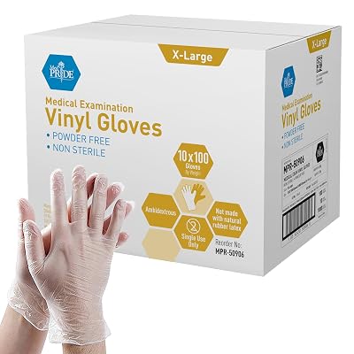 Guantes de Examen Médico de Vinilo MED PRIDE, Sin Polvo y Sin Látex, Talla X-Large, 1000 Unidades